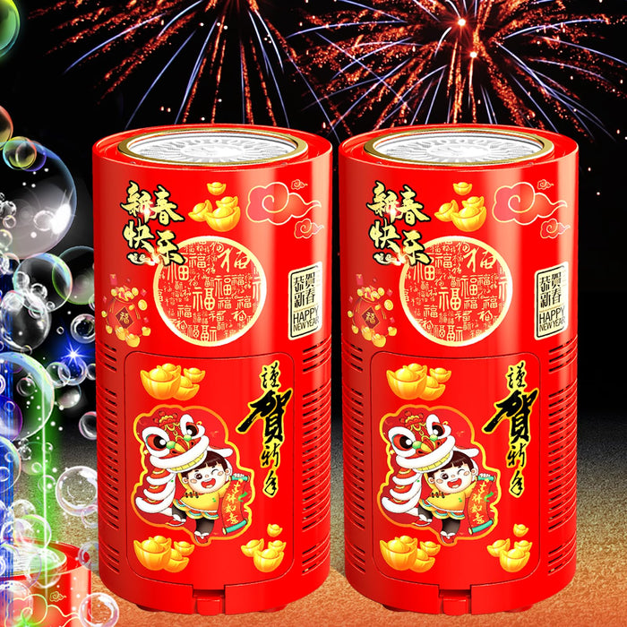 Ivtivfu Fireworks Bubble Machine (2PCS 20 Holes), Automatic Fireworks Bubble Maker with Lights and Closeable Sound for Kids, Chinese New Year, Christmas, Party, 4th of July