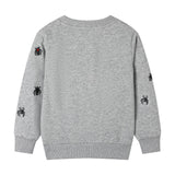 HILEELANG Little Boy Sweatshirts Halloween Grey Spider Graphic Crewneck Long Sleeve Pullover Cotton Top Sweater Shirts 6 Years