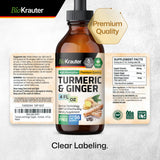 Turmeric and Ginger Supplement Tincture - Turmeric Curcumin Immune Support Drops - Organic Turmeric Supplement with Black Pepper - High Potency Vegan Formula - 4 Fl.Oz.
