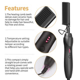 Hot Comb Hair Straightener Heat Pressing Combs - Ceramic Electric Hair Straightening Comb, Curling Iron for Natural Black Hair Beard Wigs Holiday Gift - Black 3 In1