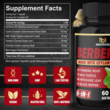 Berberine Supplement with Ceylon Cinnamon, Turmeric, Artichoke, Milk Thistle - Berberine HCl Supplement Pills - 60 Capsules