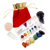 CRYSTALYA Travel Chakra Crystals and Healing Stones in Velvet Gift Pouch + 50pg EBOOK – 7 Chakra Tumbled Gemstones, Amethyst Crystal, Rose Quartz, Quartz Crystal Point, Stone Guide, Made in U.S.A.