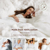 Bedsure 100% Cotton Blanket Queen Size for Bed - Waffle Weave Fall Blanket, Lightweight and Breathable Soft Christmas Blanket Gift for Women, White, 90x90 Inches