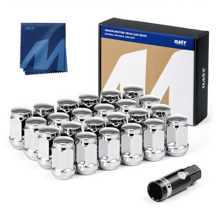 Orion Motor Tech 24-Piece 1/2-20 Lug Nuts Chrome with Cone Seat, Compatible with Jeep Grand Cherokee Wrangler Liberty, Ford Explorer Ranger Mustang, Dodge Dakota Dura
