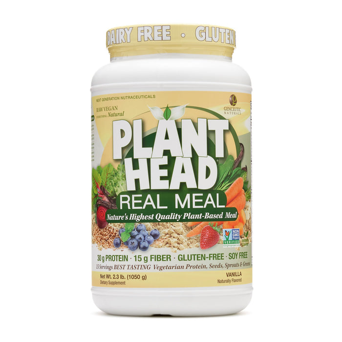 Plant Head Real Meal Organic Plant Based Protein Powder, Vanilla - Vegan, Low Net Carbs, Non Dairy, Gluten Free, Lactose Free, No Sugar Added, 2.3 Pound