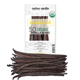 50 Organic Madagascar Vanilla Beans - Gourmet Grade A Premium Vanilla Pods - For Vanilla Extract & Baking - For Cooking, Desserts & More - 100% Vegan & Kosher - Non-GMO & Gluten-Free - Native Vanilla