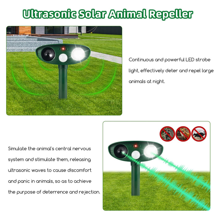 2024 New Animal Repeller Ultrasonic Solar Power 4 Pack Animal Deterrent Devices with Motion Sensor Flashing Light Coyote Deterrent Skunk Repellent Squirrel Repellent Deer Repellent Racoon Repellent