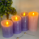 Adoria Advent Candles Battery Operated Set 4-Real Wax Pillar Candles 3pcs Purple and 1pc Pink w/Remote and Timer -Unscent, Realistic 3D Wick w/Patented- Brightness Control,Well for Home Decor.