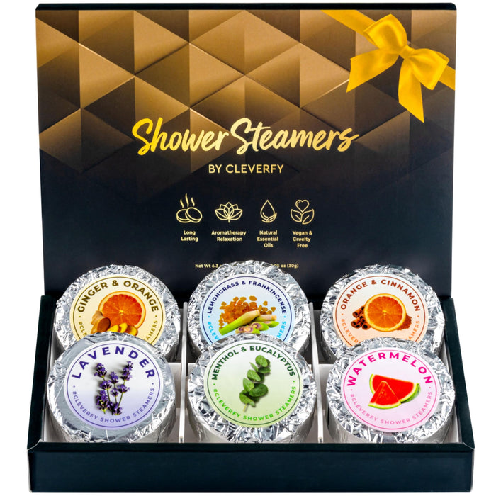 Cleverfy Aromatherapy Shower Steamers for Men - Pack of 6 Shower Bombs with Essential Oils. Self Care and Relaxation Christmas Gifts for Men and Stocking Stuffers for Men.