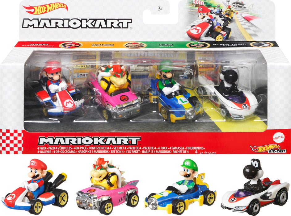 Hot Wheels Mario Kart Characters & Karts as Die-Cast Toy Cars 4-Pack (Amazon Exclusive)