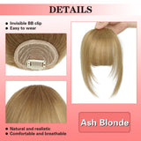 NAYOO Bangs Hair Clip in Bangs 100% Real Human Hair Extensions French Bangs Clip on Air Bangs for Women Hairpieces Curved Bangs for Daily Wear（Ash Blonde）