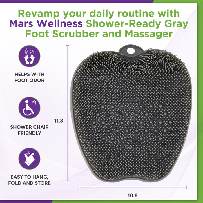 MARS WELLNESS Shower Foot Scrubber and Massager - Foot Scrubber in Shower - Suction Foot Scrubber - Cleaner and Massager Mat - Improves Circulation - Easy to Store - Gray