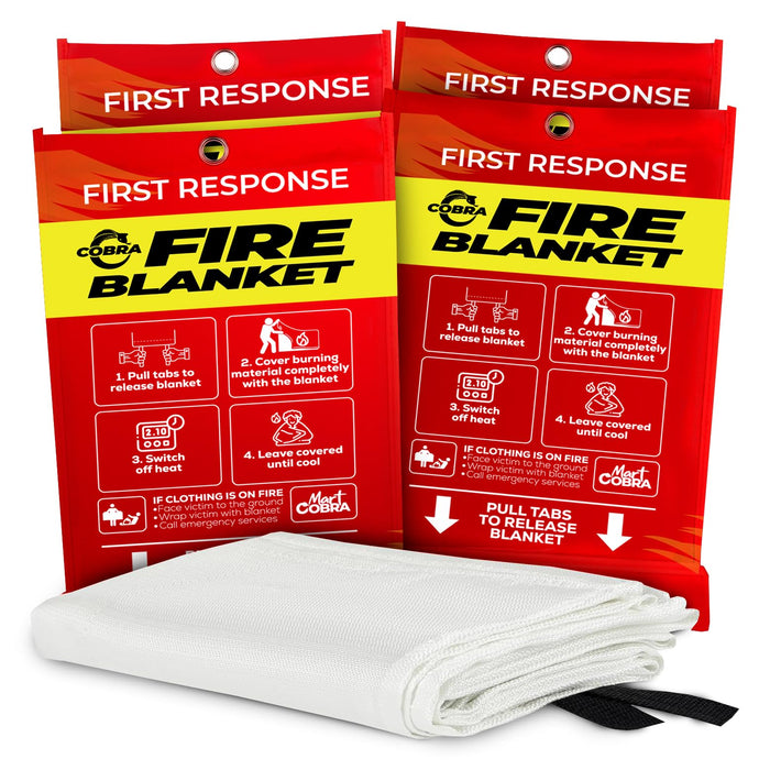 Mart Cobra Emergency Fire Blanket for Home and Kitchen - 4 Pack - Fire Blankets Emergency for Home Safety 40” x 40” - Suppression Shield Retardant Extinguisher Fiberglass Welding Fireproof Cloth Towel
