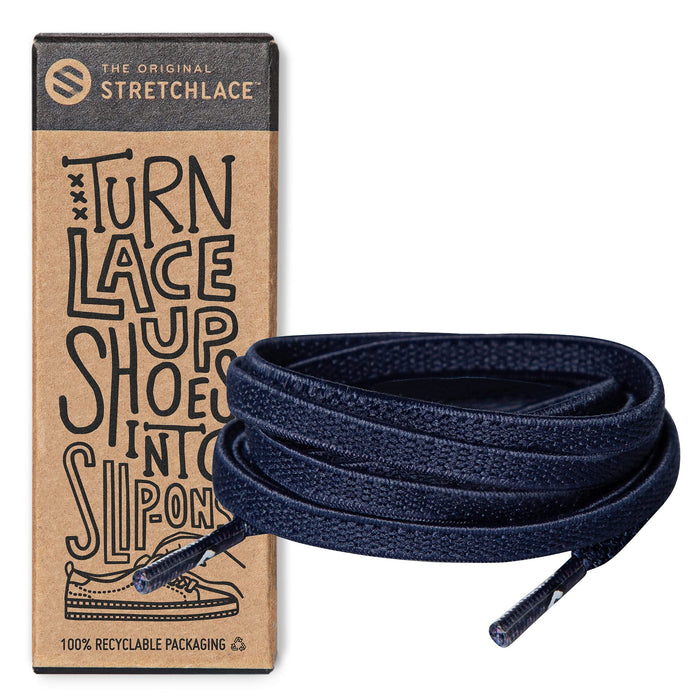 THE ORIGINAL STRETCHLACE - Flat Elastic Shoelaces, Stretch Shoe Laces for Adult Sneakers, Stylish Shoe Laces for Elderly, Kids, and People with Special Needs, Navy, 24in