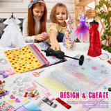 OCHIDO 600+Pcs Fashion Designer Kits for Girls 6 7 8 9 10 11 12 Years Old,DIY Arts & Crafts Girls Set with 4 Mannequins,Sewing Kit for Kids for Birthday Christmas Gift for Ages Girls 6-8, 8-12