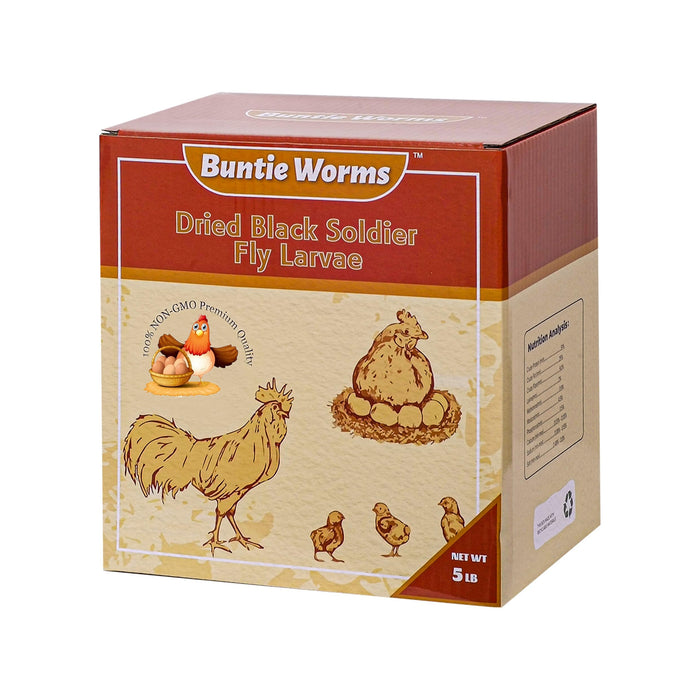 BUNTIE WORMS Dried Black Soldier Fly Larvae 5LB, High Protein Chicken Feed, 100% Natural Non-GMO – Treat for Chicken More Calcium Than Mealworms, Food for Laying Hen, Ducks, Wild Birds