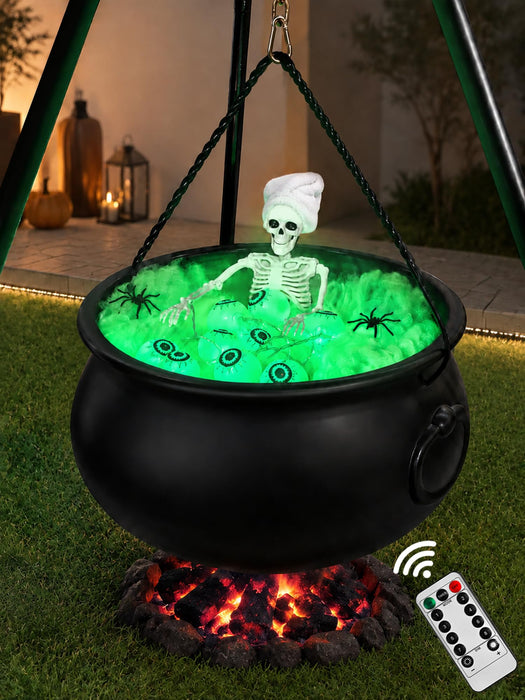 AYGXU Halloween Decorations Outdoor Indoor,Large Witches Cauldron on 52" Tripod with String Lights, Skeleton and Eyeballs,Hocus Pocus Decor,Witches Cauldron for Yard Patio Garden Lawn Decorations.