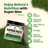 Super Moo Grass Fed Bovine Colostrum Powder | Gut Health, Muscle Recovery, Energy, Hair, Skin and Immune Supplement | 50% IgG Pure Bovine Colostrum for Humans | Superfood, Gluten Free, Unflavored.