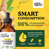 Turmeric Ginger Liquid Supplement - Ginger Turmeric with Black Pepper - Organic Turmeric Curcumin and Ginger Tincture - Vegan, Alcohol Free Drops - 4 fl oz