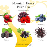 MyRoyalte Mountain Berry Pu'er tea 3 oz - Hibiscus Tea Loose Leaf Black Tea With Dried Organic Fruit Blueberries Grapes Mullberries Rosehip Tea Herbal - Aged Chinese PuErh Tea Gift Idea for Tea Lovers