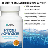 DOCTORS' PREFERRED Mindful Advantage Brain Supplement for Memory and Focus - Boost Memory, Mental Sharpness, Recall & Concentration - 30 Count