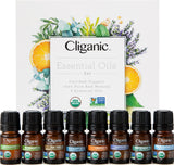 Cliganic Organic Aromatherapy Essential Oils Gift Set (Top 8), 100% Pure - Peppermint, Lavender, Eucalyptus, Tea Tree, Lemongrass, Rosemary, Frankincense & Orange