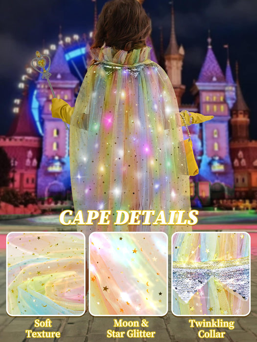 Popsunny Light Up Princess Dress Up Cape Costume for Girls 3 4 5 6 Years Old, Kids Birthday Christmas Halloween Party Gift Yellow