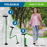 HONEYBULL Walking Cane for Men & Women - Foldable, Adjustable, Collapsible, Free Standing Cane, Pivot Tip, Heavy Duty, with Travel Bag | Walking Sticks for Seniors & Adults [Green]