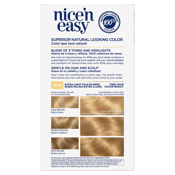 Clairol Nice'n Easy Permanent Hair Dye, 10PB Extra Light Pale Blonde Hair Color, Pack of 3