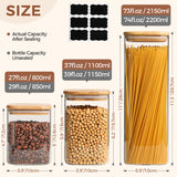 ComSaf Food Storage Containers with Airtight Bamboo Lids Set of 5, Clear Glass Canister Food Jar with Sealing Lid Kitchen Pantry Storage Container for Spaghetti Pasta Sugar Flour Cereal Beans, Square