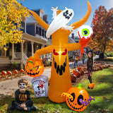 OurWarm 8FT Scary Tree Halloween Inflatables Outdoor Decoration, Blow Up Yard Halloween Decor Inflatable Tree with Ghost, Pumpkin, Tombstone and Eyeball for Garden, Lawn, Halloween Party Decorations