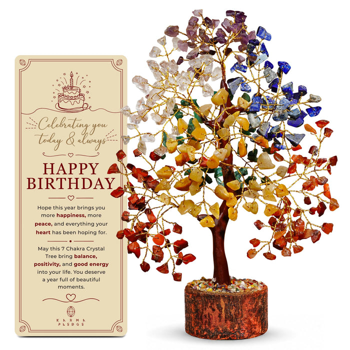 KARMAPLEDGE Healing Crystal Tree of Life for Unique Birthday Gifts for Women, Mom, Friends, Sister, Loved Ones, Handmade 7 Chakra Tree for Home Office Room Decor Brings Positivity & Good Luck