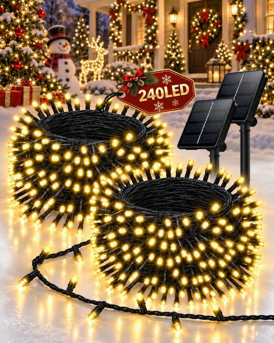 OZS 2 Pack 240 LED Solar String Lights Outdoor Waterproof, Warm White