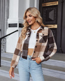 Zeagoo Plaid Shirts for Women Cropped Flannel Jacket Winter Button Fashion Long Sleeve Shacket Christmas Shirt Coat