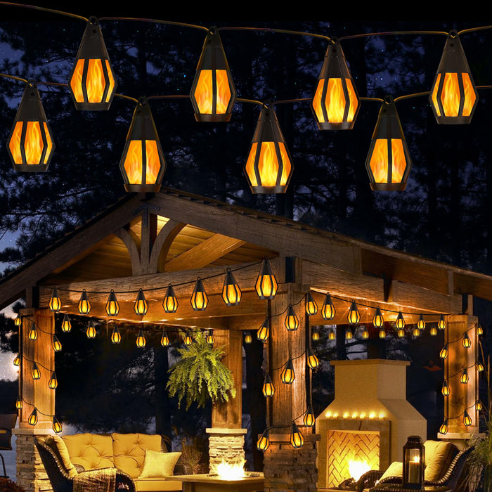Solar String Lights for Outside, 33Ft Solar Patio Light with 15 Flickering