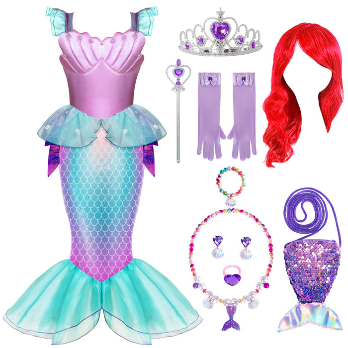Spooktacular Creations Halloween Little Mermaid Costume with Mermaid Tail for Princess Girls 4-6 for Cosplay, Birthday Outfit