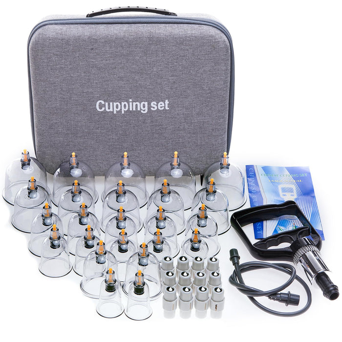 24 Cupping Set Massage Therapy Cups, Cupping kit for Massage Therapy, Professional Cupping Therapy Set with Hand Pumps, Suction Hijama Cups with Portable Case, for Cellulite Reduction, Pain Relief