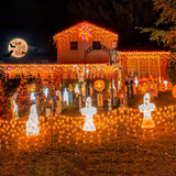 33ft Orange Halloween Lights Outdoor, 400 LED Icicle Lights for Outside Indoor Christmas Lights with Connectable Clear Wire 8 Modes Timer Waterproof for House Party Tree Holiday Yard Decorations