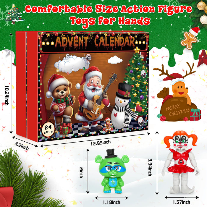 2024 Christmas Advent Calendar Five Night Figures Toys for Kids, 24-Days Christmas Countdown Calendar Gift Horror Game Action Figures Set, Movable Joints Collectible Toys Set for Boy Girl