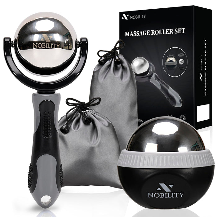 Nobility Massage Ball Roller– Ice Cold and Hot for Deep Tissue and Sore Muscle Relief of Stiffness and Stress, Body, Neck, Back, Foot, Plantar Fasciitis, Mens Gifts, Grey