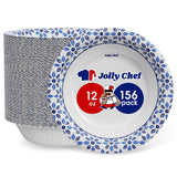 JOLLY CHEF 156 Count Paper Bowls 12 oz Soak Proof, Heavy Duty Printed Disposable Small Bowls Bulk for Dinner or Lunch