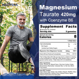 Magnesium Taurate Supplement, Essential Amino Acid Support a Longer, Healthier Life w/ Vitamin B6, Sugar Free Taurine Supplement 420 mg for Longevity, Healthy Aging, Muscle and Exercise, Vegan 120 Cts