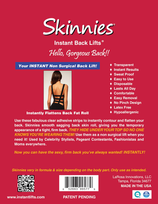 Skinnies Instant Lifts - 5 Pair Back Lifts - PATENTED MADE USA FLATTENS BACK FAT INSTANTLY Clear Adhesive Strips Instantly Smooth Back Fat. Go Backless!