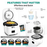 Rice Robot Personal Rice Cooker, PFAS-free, Nonstick. 1 Quart Capacity, with Stainless Steel Steamer Tray, Measuring Cups, Recipe Book with 60 Recipes, and Serving Spoon, As Seen On TV