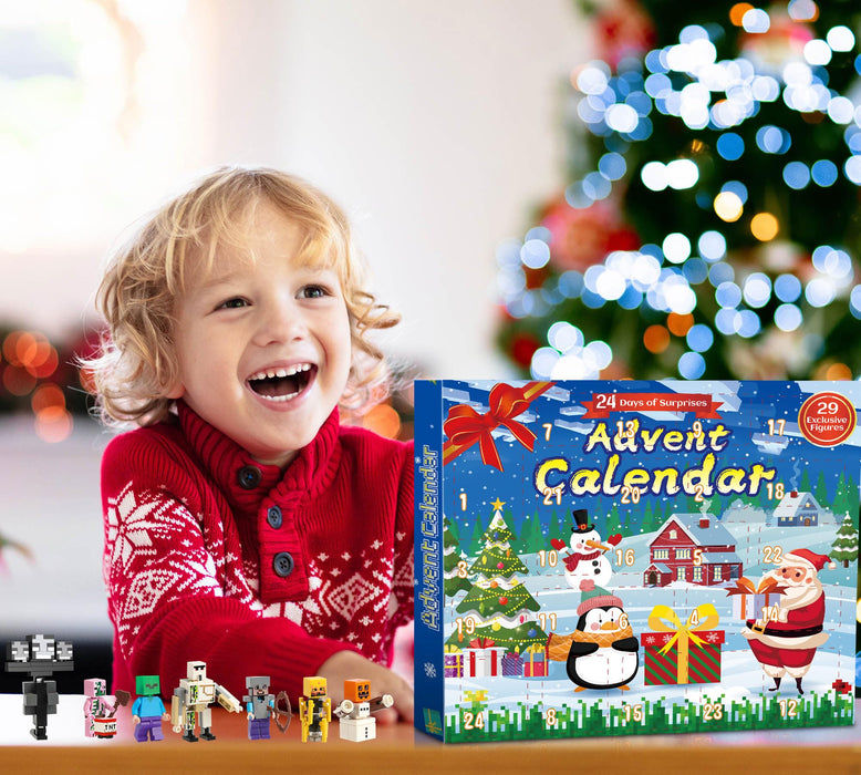 Christmas Advent Calendar 2024 Toys - 24-Days Countdown Calendar Building Kit Including 29 Characters Figures, Surprise Gifts for Kids and Fans