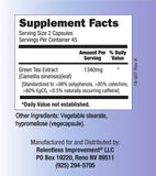 Relentless Improvement EGCG Green Tea Extract 90 Capsules 670mg Extract Per Capsule Standardized to 98%+Polyphenols 60% EgCG Very Low Caffeine Blood Health Support