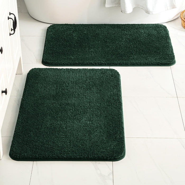 MIULEE Dark Green Bathroom Rugs Set 2 Piece, Non Slip Bath Mat with Absorbent Microfiber, Ultra Soft Thick Rugs for Bathroom Floor Tub Shower Christmas Decor, Machine Washable (16 x 24 Inches)