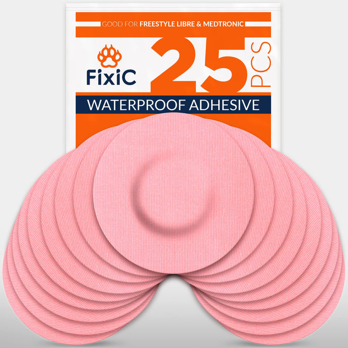 FixiС Adhesive Patches 25 Pack 3 1/2" – Good for Libre 1, 2, 3 – Enlite – Guardian – Waterproof Adhesive Patches – Libre Adhesive Covers – Pre-Cut – The Best Fixation for Your Sensor! (Pink)