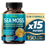 Premium Sea Moss 30:1 Extract 16,100mg with Ashwagandha, Burdock Bladderwrack, Black Seed for Immune System, Skin, Digestion & Energy- Made in The USA (150 Count (Pack of 1))