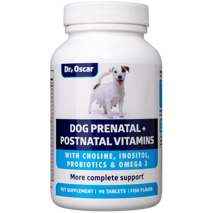 Dog Prenatal Vitamins. The Only Prenatal Vitamins for Dogs with Omega 3, Probiotics, Choline & Inositol, Key for Mother & Puppies. 2in1 Postnatal & Prenatal Dog Vitamins + Folic Acid 90 Tablets